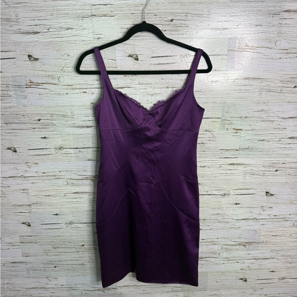 Max & Cleo Purple Midi Dress lace bodycon size 8